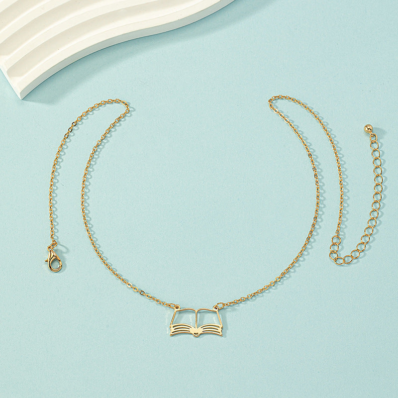 Wholesale Creative Book Hollow Necklace